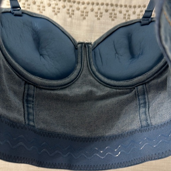 NWOT Tassel Rhinestone Denim Bustier Crop Top Jean Corset - size small - Picture 12 of 16